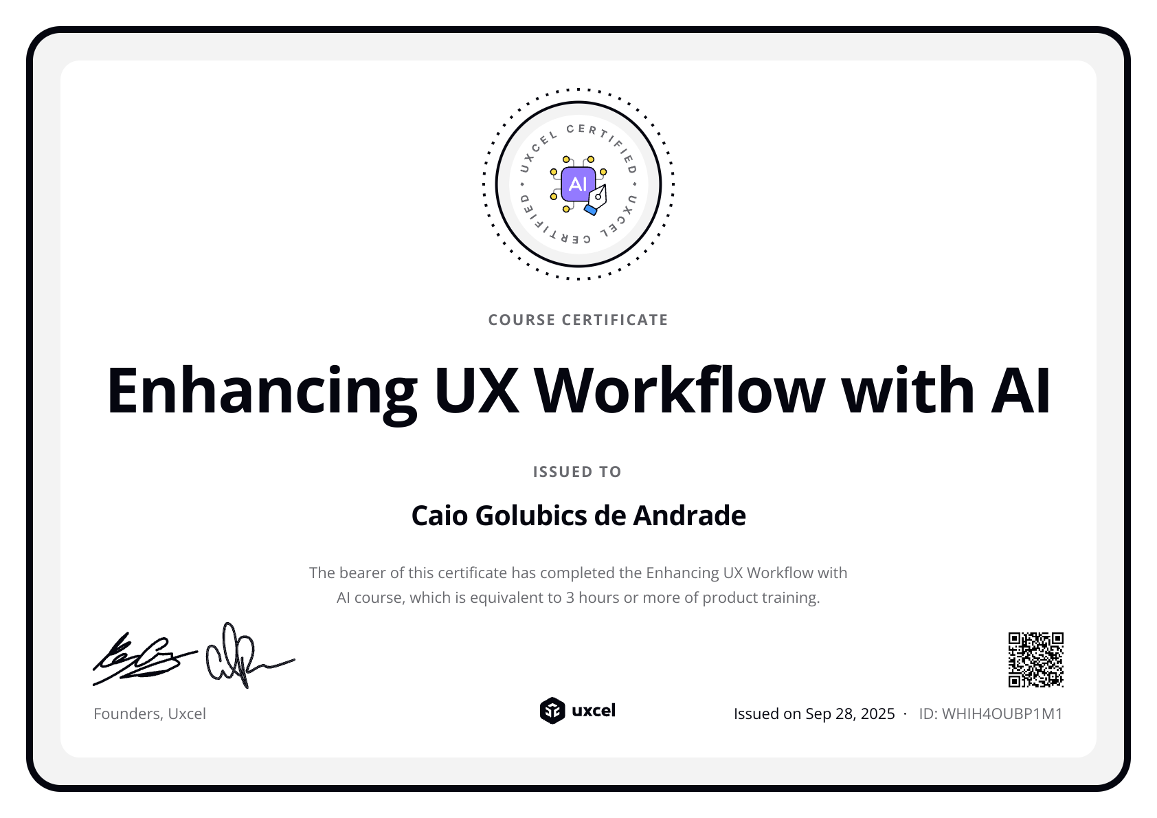 Caio Andrade's certificate